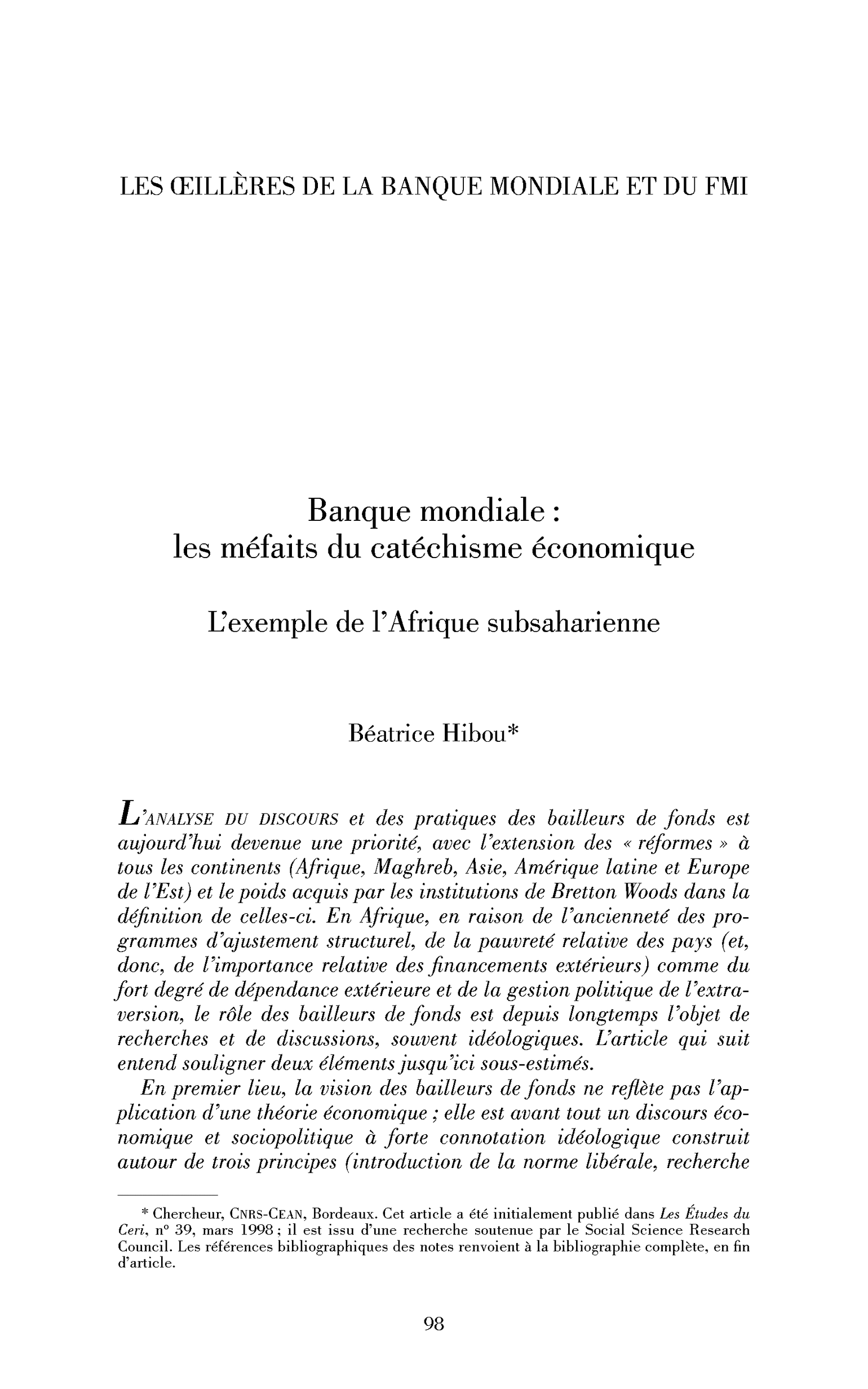 Banque mondiale : les méfaits du catéchisme économique
